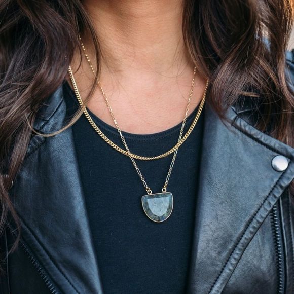 Labradorite Crescent 22K Gold Boho Necklace - Picture 8 of 10